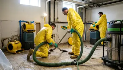 Topeka, KS water damage team cleaning up burst pipe water damage in a home
