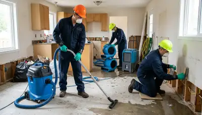 Water damage cleanup crew restoring flooded home in Topeka, KS