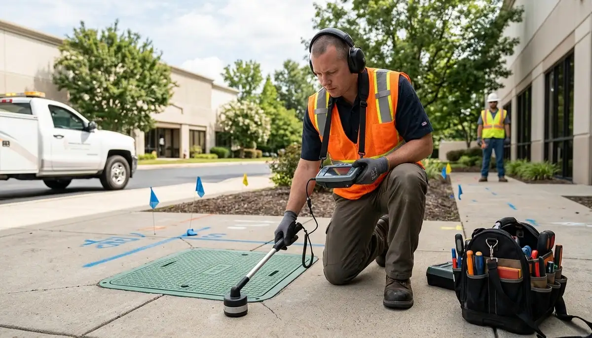 Leak detection technician inspects home for hidden water leaks in Topeka, KS