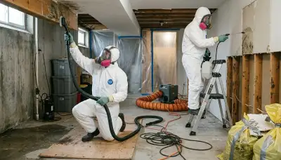 Mold removal technician inspecting water-damaged home in Topeka, KS