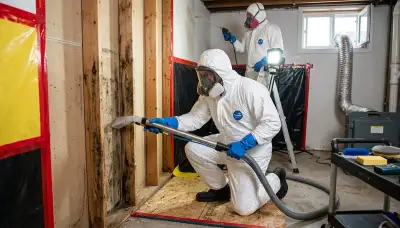 Topeka, KS mold removal crew inspecting water damage in a home interior