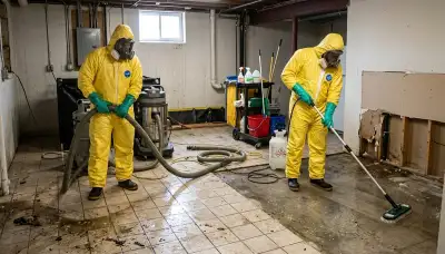 Topeka, KS sewage cleanup technician removing contaminated water from a home basement