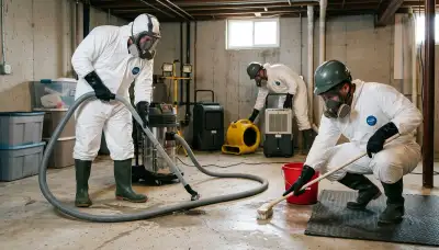 Topeka, KS sewage cleanup team removing contaminated water from a home bathroom