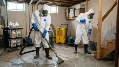 Sewer backup cleanup crew restoring a Topeka, KS home after raw sewage and water damage