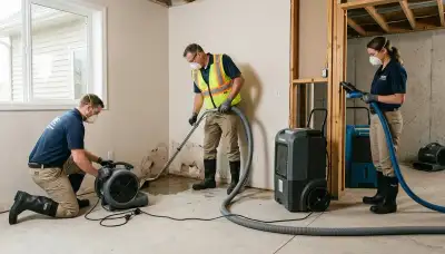 Water damage restoration team in Topeka, KS drying and repairing a flooded property