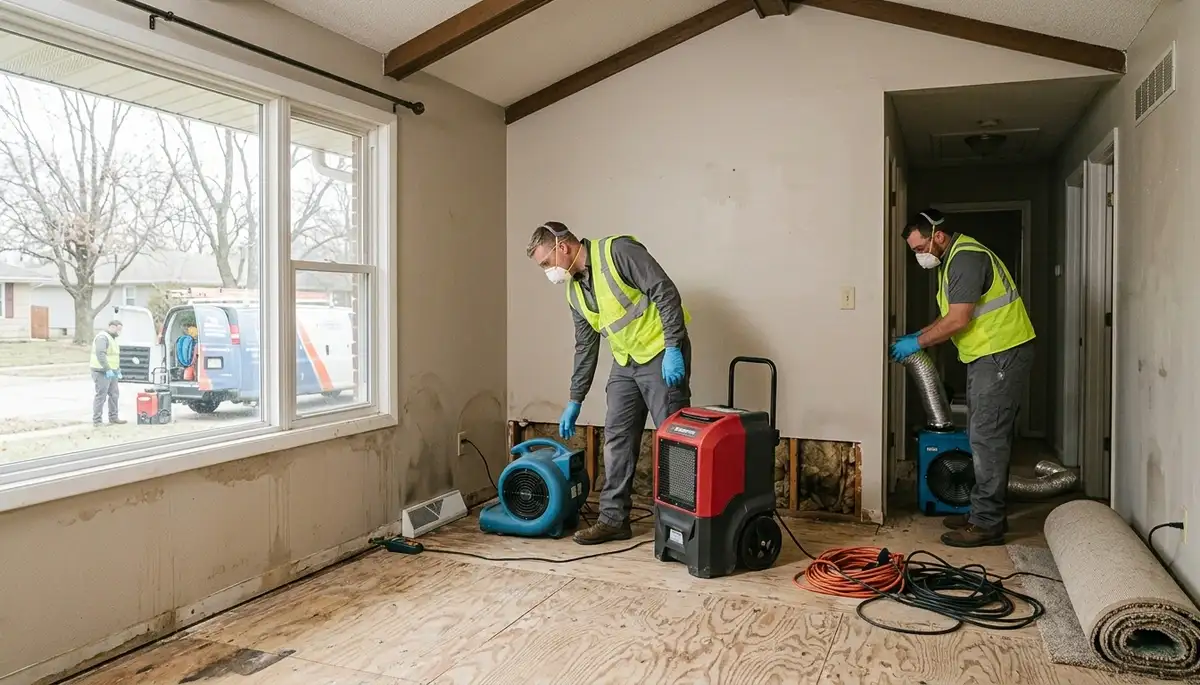 Water damage restoration team serving Topeka, KS with professional cleanup and drying equipment