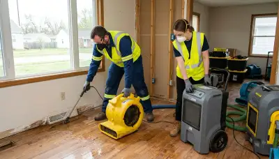 Water damage restoration team in Topeka, KS providing emergency cleanup and drying services