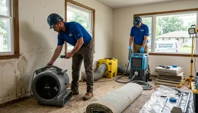 Water damage restoration team in Topeka, KS providing emergency cleanup and repair services