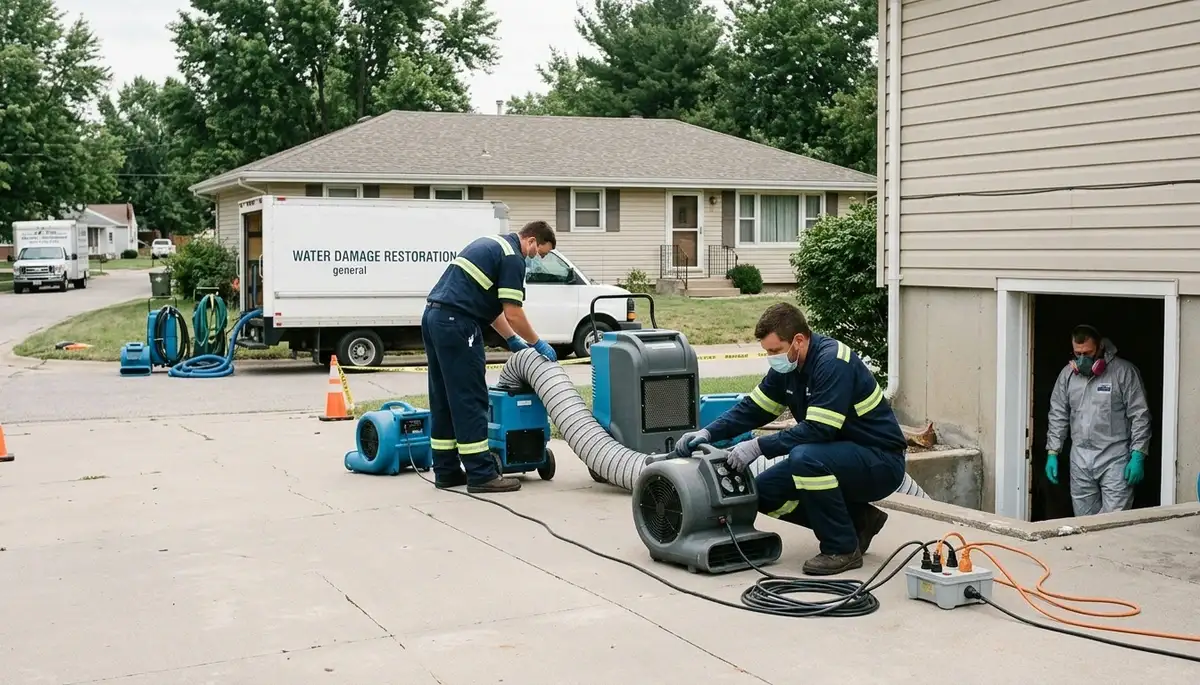 Water damage restoration team in Topeka, KS providing emergency water cleanup and drying services