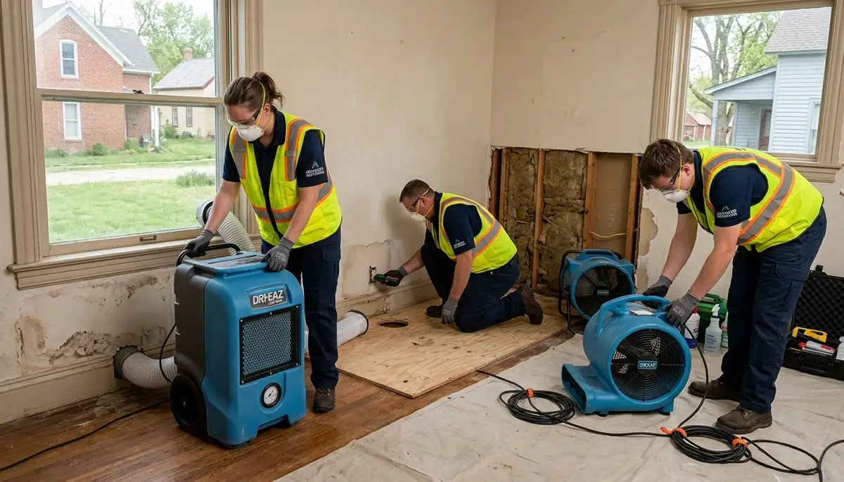 Water damage restoration team in Topeka, KS providing emergency cleanup and repair services