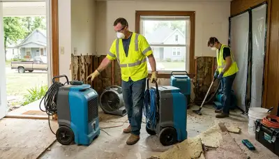 Water damage restoration team in Topeka, KS handling emergency cleanup and drying services