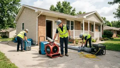 Water damage restoration team serving Topeka, KS, inspecting and repairing property damage