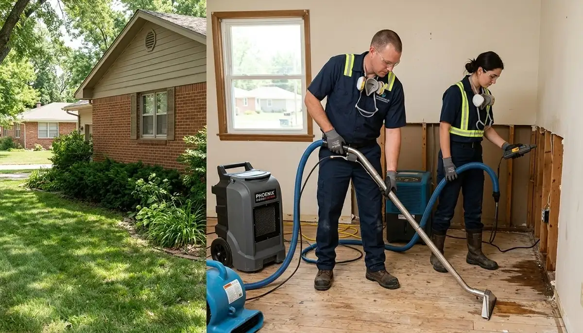Water damage restoration team in Topeka, KS helping with emergency water removal and cleanup