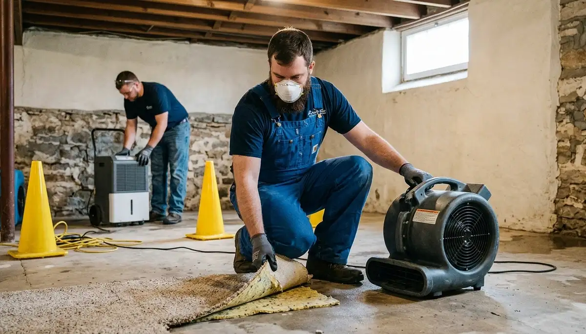 Water damage restoration team serving Topeka, KS with professional emergency cleanup equipment