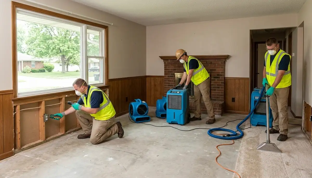 Water damage restoration team in Topeka, KS inspecting property for cleanup and repairs